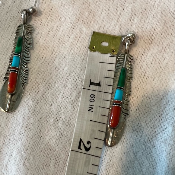 Sterling silver and stone Southwest feather earrings - Picture 4 of 4